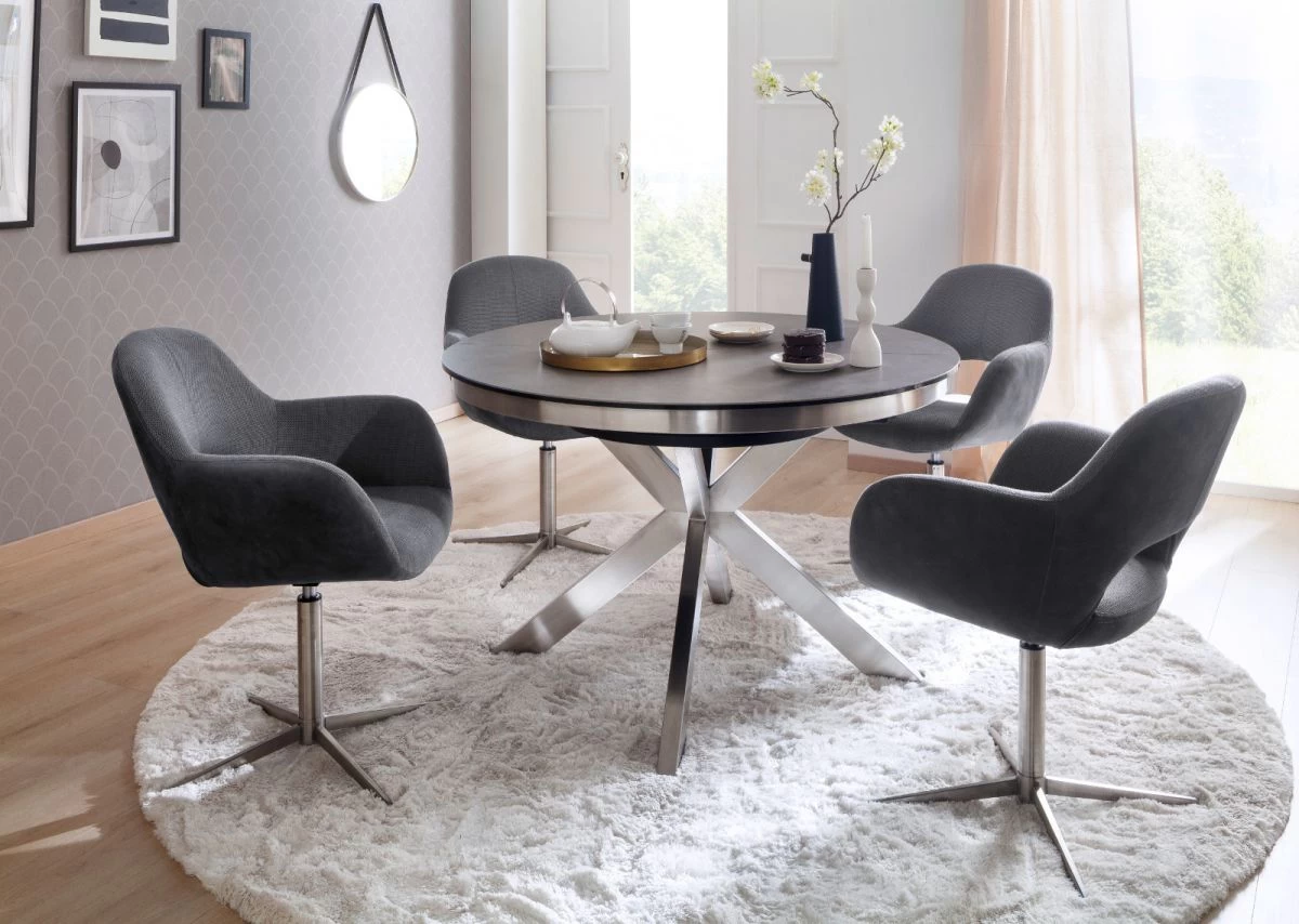 2 X Stuhl "Melrose" In Anthrazit Und Edelstahl Kreuzfußstuhl Mit Armlehne 360° Drehbar Esszimmerstuhl 2er Set Mit Komfortsitzhöhe 6 2 X Stuhl "Melrose" In Anthrazit Und Edelstahl Kreuzfußstuhl Mit Armlehne 360° Drehbar Esszimmerstuhl 2er Set Mit Komfortsitzhöhe – Bild 4