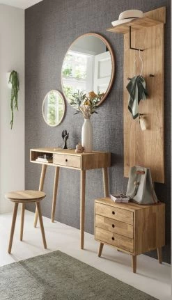 Garderobenpaneel "Agra" In Eiche Massiv Geölt Wandgarderobe 42 X 135 Cm Flurgarderobe