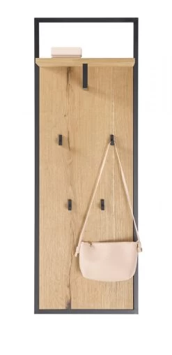 Garderobenpaneel "Yorkshire" In Crack Eiche Und Schwarz Matt Lackiert Wandgarderobe 44 X 125 Cm