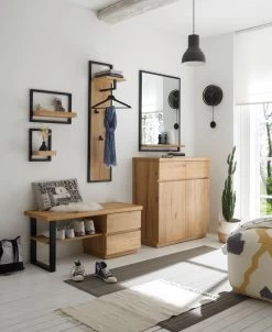 Garderobenpaneel "Yorkshire" In Crack Eiche Und Schwarz Matt Lackiert Wandgarderobe 44 X 125 Cm -Wohnwelt Verkauf 7649 6