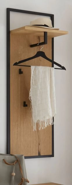 Garderobenpaneel "Yorkshire" In Crack Eiche Und Schwarz Matt Lackiert Wandgarderobe 44 X 125 Cm -Wohnwelt Verkauf 7649 7