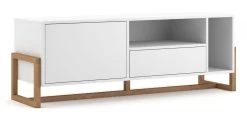 TV-Lowboard "Skien" In Weiß Und Buche Massiv TV-Unterteil Skandinavisch 139 X 49 Cm