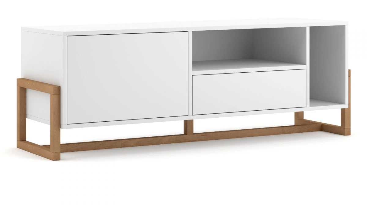 TV-Lowboard "Skien" In Weiß Und Buche Massiv TV-Unterteil Skandinavisch 139 X 49 Cm 3 TV-Lowboard "Skien" In Weiß Und Buche Massiv TV-Unterteil Skandinavisch 139 X 49 Cm