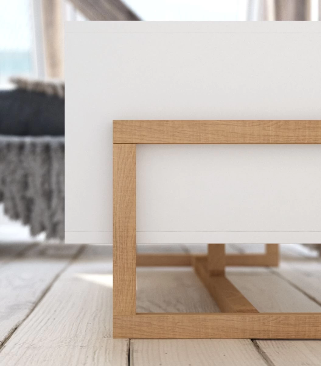 TV-Lowboard "Skien" In Weiß Und Buche Massiv TV-Unterteil Skandinavisch 139 X 49 Cm 5 TV-Lowboard "Skien" In Weiß Und Buche Massiv TV-Unterteil Skandinavisch 139 X 49 Cm – Bild 3
