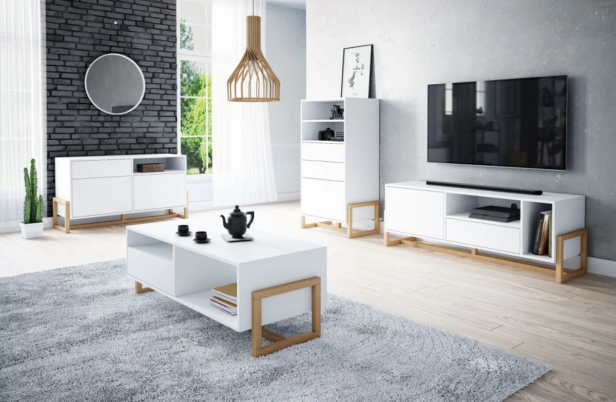 TV-Lowboard "Skien" In Weiß Und Buche Massiv TV-Unterteil Skandinavisch 139 X 49 Cm 6 TV-Lowboard "Skien" In Weiß Und Buche Massiv TV-Unterteil Skandinavisch 139 X 49 Cm – Bild 4