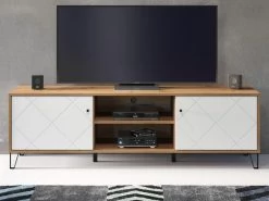 TV-Lowboard "Touch" In Weiß Matt Mit Rautenoptik Und Eiche Artisan TV-Unterteil 183 Cm