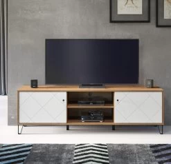 TV-Lowboard "Touch" In Weiß Matt Mit Rautenoptik Und Eiche Artisan TV-Unterteil 183 Cm 14 TV-Lowboard "Touch" In Weiß Matt Mit Rautenoptik Und Eiche Artisan TV-Unterteil 183 Cm -Wohnwelt Verkauf 7746 5