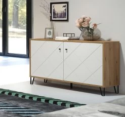 Kommode "Touch" In Weiß Matt Mit Rautenoptik Und Eiche Artisan Sideboard 123 Cm -Wohnwelt Verkauf 7748 4
