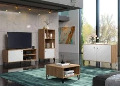 Kommode "Touch" In Weiß Matt Mit Rautenoptik Und Eiche Artisan Sideboard 123 Cm -Wohnwelt Verkauf 7748 6