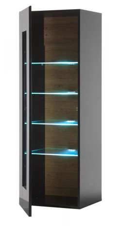 Vitrine "Savanna" In Schwarz Hochglanz Und Grandson Eiche Vitrinenschrank Hängend / Stehend 45 X 131 Cm -Wohnwelt Verkauf 7790 8