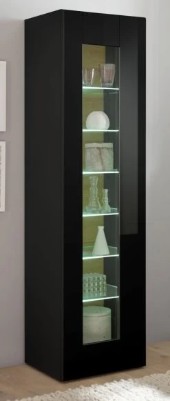 Vitrine "Savanna" In Schwarz Hochglanz Und Grandson Eiche Vitrinenschrank Hängend / Stehend 45 X 166 Cm