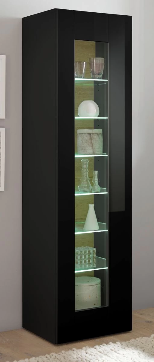Vitrine "Savanna" In Schwarz Hochglanz Und Grandson Eiche Vitrinenschrank Hängend / Stehend 45 X 166 Cm 3 Vitrine "Savanna" In Schwarz Hochglanz Und Grandson Eiche Vitrinenschrank Hängend / Stehend 45 X 166 Cm