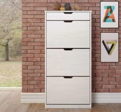 Schuhschrank "Mestre" In Massivholz Kiefer Weiß Lackiert Schuhkipper 60 X 124 Cm -Wohnwelt Verkauf 7840 5