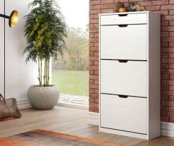 Schuhschrank "Mestre" In Massivholz Kiefer Weiß Lackiert Schuhkipper 60 X 124 Cm -Wohnwelt Verkauf 7840 6