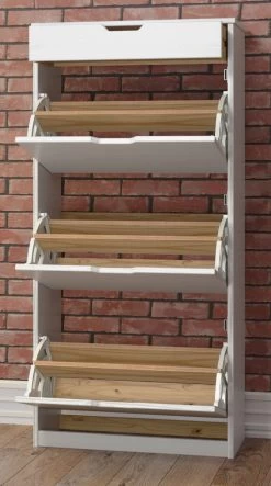 Schuhschrank "Mestre" In Massivholz Kiefer Weiß Lackiert Schuhkipper 60 X 124 Cm -Wohnwelt Verkauf 7840 7