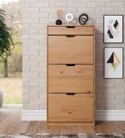 Schuhschrank "Mestre" In Massivholz Kiefer Honigfarben Lackiert Schuhkipper 60 X 124 Cm -Wohnwelt Verkauf 7841 5