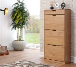 Schuhschrank "Mestre" In Massivholz Kiefer Honigfarben Lackiert Schuhkipper 60 X 124 Cm -Wohnwelt Verkauf 7841 6