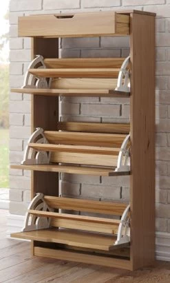 Schuhschrank "Mestre" In Massivholz Kiefer Honigfarben Lackiert Schuhkipper 60 X 124 Cm -Wohnwelt Verkauf 7841 7