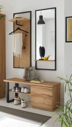 Garderobe "Yorkshire" In Crack Eiche Und Schwarz Matt Lack Garderoben-Set 3-teilig 108 X 195 Cm -Wohnwelt Verkauf 7951 7