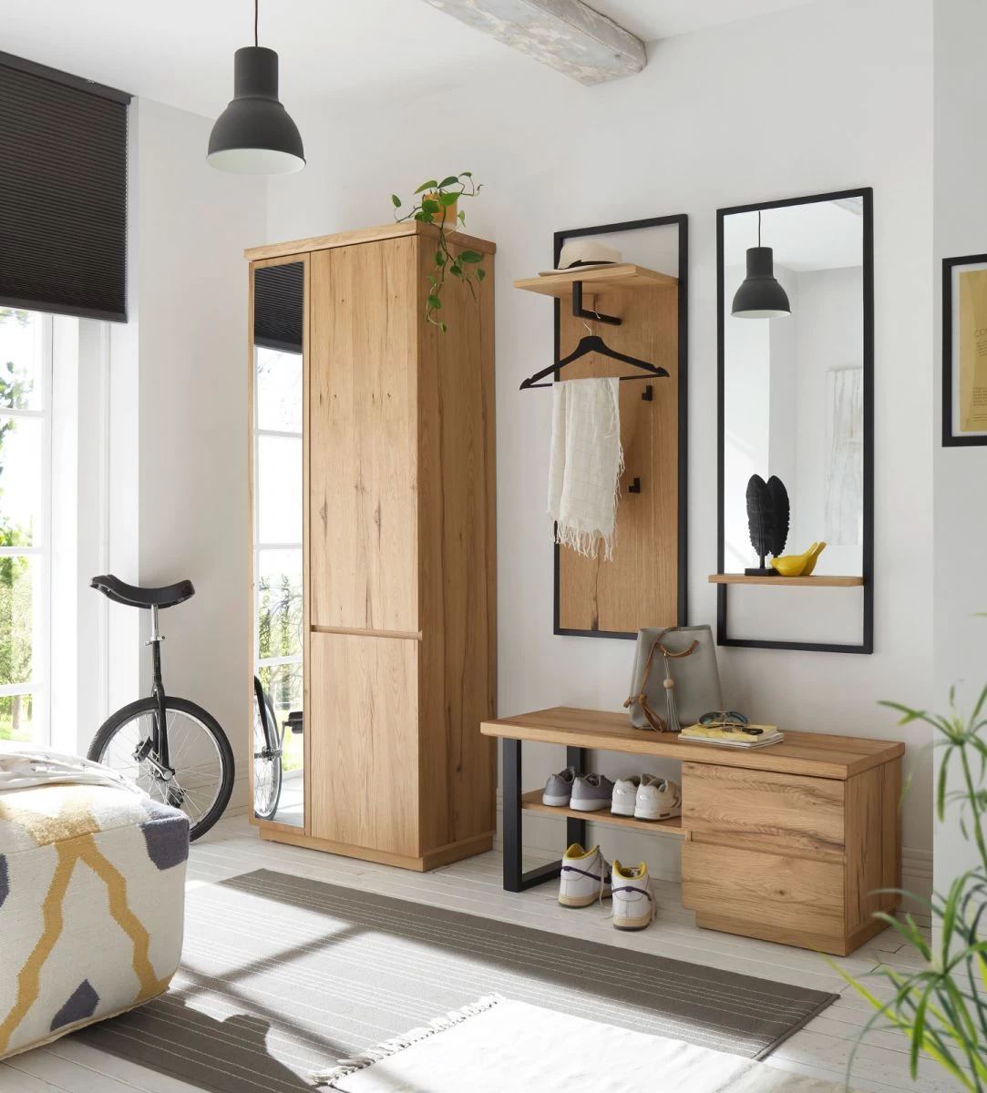 Garderobe "Yorkshire" In Crack Eiche Und Schwarz Matt Lackiert Garderoben-Set 4-teilig 193 X 195 Cm 3 Garderobe "Yorkshire" In Crack Eiche Und Schwarz Matt Lackiert Garderoben-Set 4-teilig 193 X 195 Cm