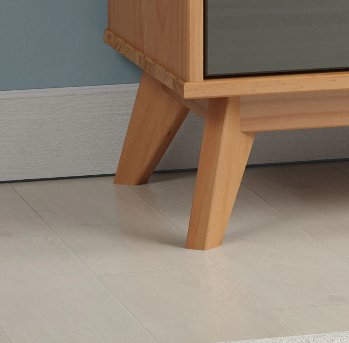 TV-Lowboard "Scandik" In Massivholz Kiefer Honigfarben Lackiert Mit Weiß Und Grau TV Unterteil 110 X 42 Cm 5 TV-Lowboard "Scandik" In Massivholz Kiefer Honigfarben Lackiert Mit Weiß Und Grau TV Unterteil 110 X 42 Cm – Bild 3