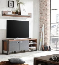 TV-Lowboard "Auburn" In Eiche Stirling Und Matera Grau TV Unterteil 156 X 53 Cm