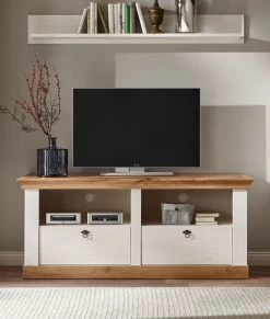 TV-Lowboard "Hemsby" In Weiß Pinie Und Eiche Wotan Landhaus TV Unterteil Mit Komforthöhe 152 X 64 Cm -Wohnwelt Verkauf 8035 4