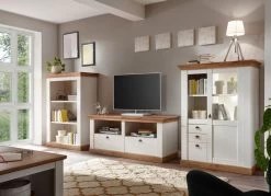 TV-Lowboard "Hemsby" In Weiß Pinie Und Eiche Wotan Landhaus TV Unterteil Mit Komforthöhe 152 X 64 Cm -Wohnwelt Verkauf 8035 5