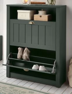 Schuhschrank "Forres" In Grün Landhausstil Flur Schuhkipper 80 X 112 Cm