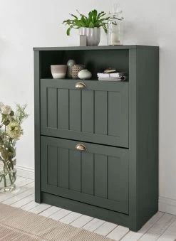 Schuhschrank "Forres" In Grün Landhausstil Flur Schuhkipper 80 X 112 Cm -Wohnwelt Verkauf 8059 4