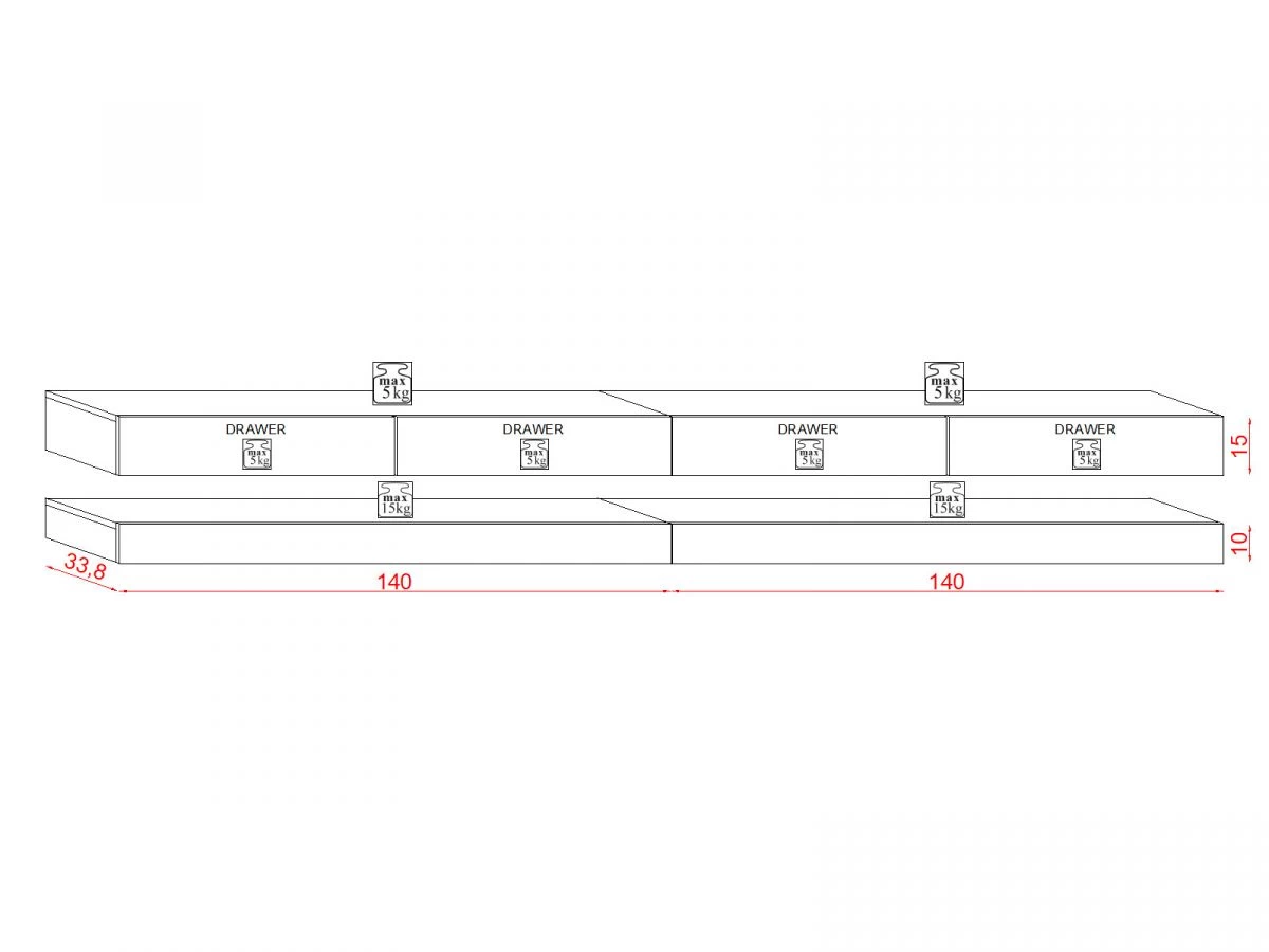 TV-Lowboard "Bird" In Wotan Eiche TV-Unterteil 4-teilig XXL-Board 280 Cm Hängend Inkl. Beleuchtung 6 TV-Lowboard "Bird" In Wotan Eiche TV-Unterteil 4-teilig XXL-Board 280 Cm Hängend Inkl. Beleuchtung – Bild 4