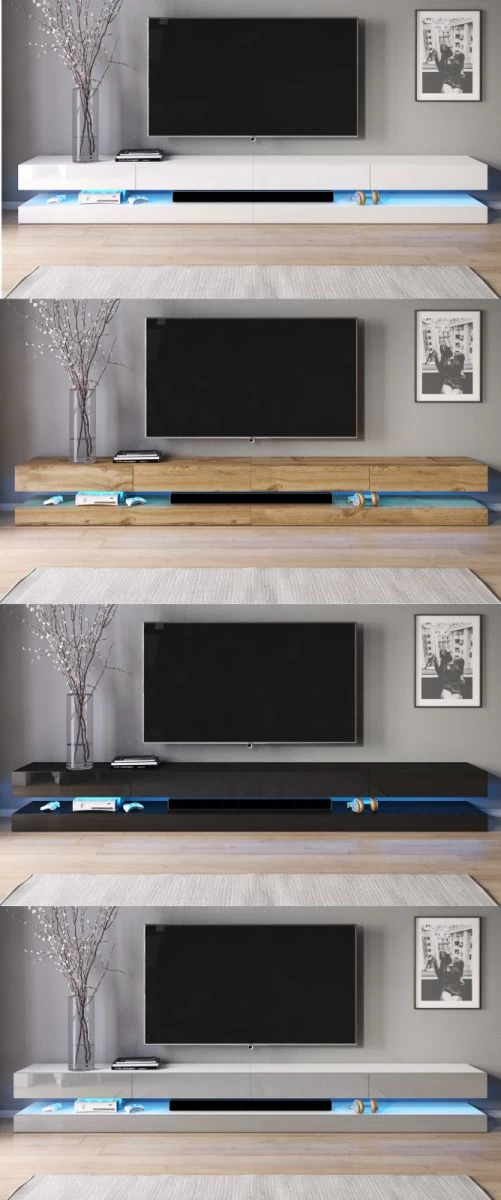 TV-Lowboard "Bird" In Wotan Eiche TV-Unterteil 4-teilig XXL-Board 280 Cm Hängend Inkl. Beleuchtung 7 TV-Lowboard "Bird" In Wotan Eiche TV-Unterteil 4-teilig XXL-Board 280 Cm Hängend Inkl. Beleuchtung – Bild 5