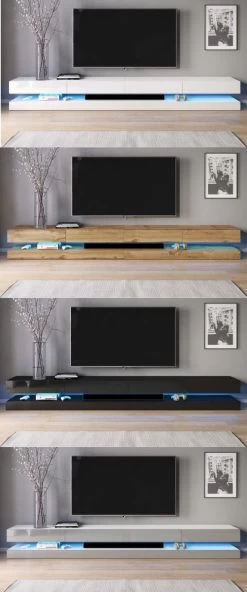 TV-Lowboard "Bird" In Schwarz Hochglanz TV-Unterteil 4-teilig XXL-Board 280 Cm Hängend -Wohnwelt Verkauf 8068 5