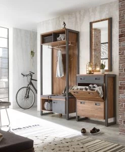 Schuhschrank "Auburn" In Eiche Stirling Und Matera Grau Schuhkipper 75 X 100 Cm -Wohnwelt Verkauf 8070 4