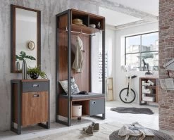 Garderobe "Auburn" In Eiche Stirling Und Matera Grau Kompaktgarderobe Mit Sitzkissen 90 X 202 Cm -Wohnwelt Verkauf 8072 4