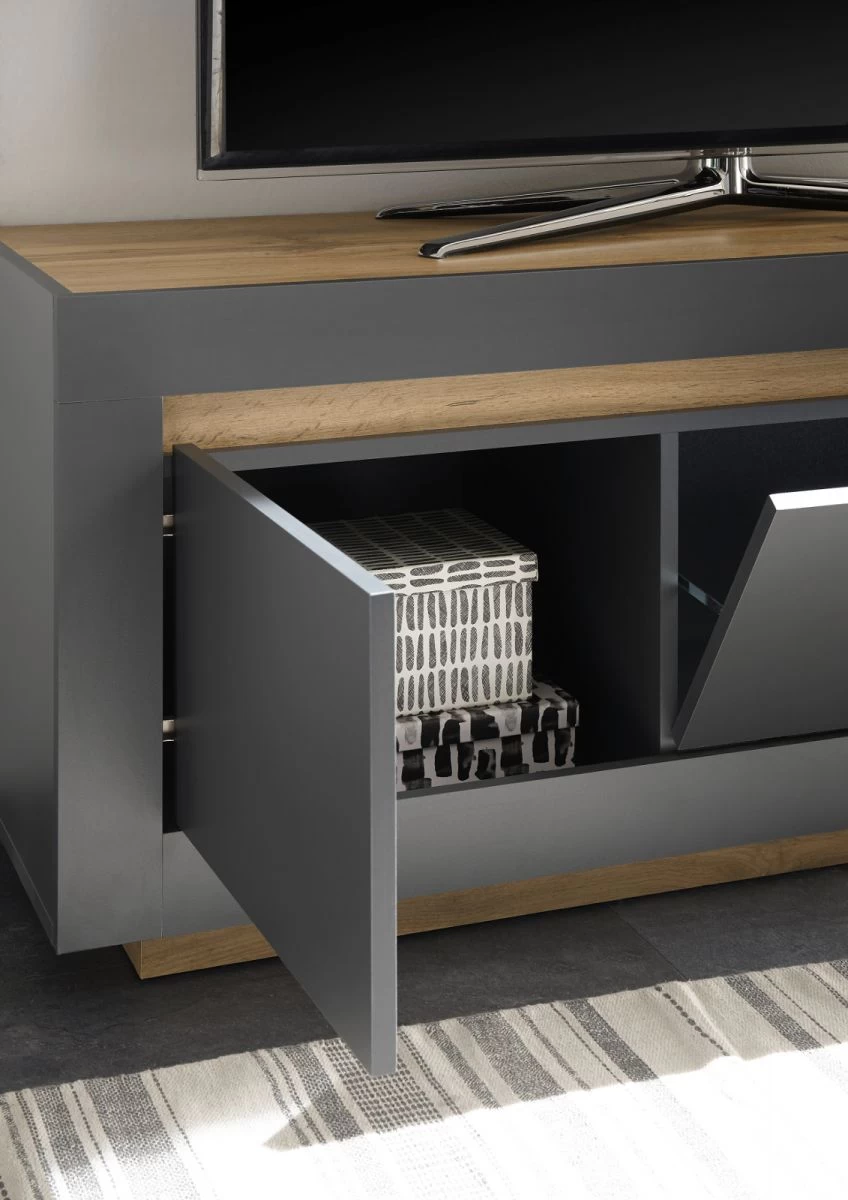TV-Lowboard "Rooky" In Anthrazit Und Wotan Eiche TV Unterteil 140 X 56 Cm 4 TV-Lowboard "Rooky" In Anthrazit Und Wotan Eiche TV Unterteil 140 X 56 Cm – Bild 2