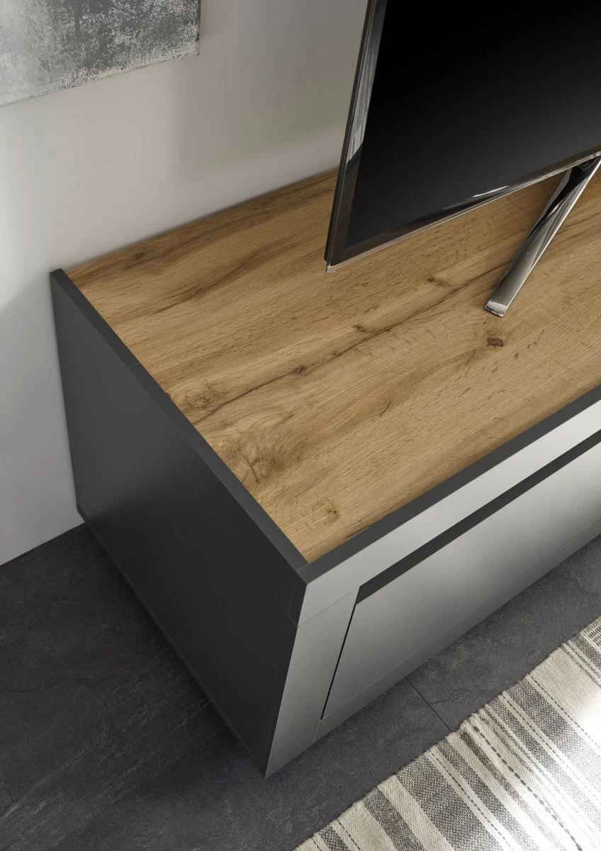 TV-Lowboard "Rooky" In Anthrazit Und Wotan Eiche TV Unterteil 140 X 56 Cm 5 TV-Lowboard "Rooky" In Anthrazit Und Wotan Eiche TV Unterteil 140 X 56 Cm – Bild 3