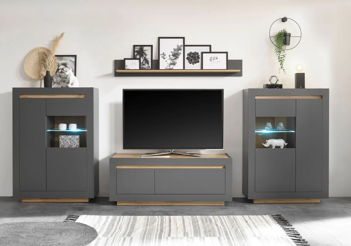 TV-Lowboard "Rooky" In Anthrazit Und Wotan Eiche TV Unterteil 140 X 56 Cm 7 TV-Lowboard "Rooky" In Anthrazit Und Wotan Eiche TV Unterteil 140 X 56 Cm – Bild 5