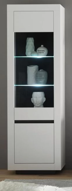Vitrine "Rooky" In Weiß Und Anthrazit Wohnzimmer Esszimmer Vitrinenschrank 64 X 206 Cm