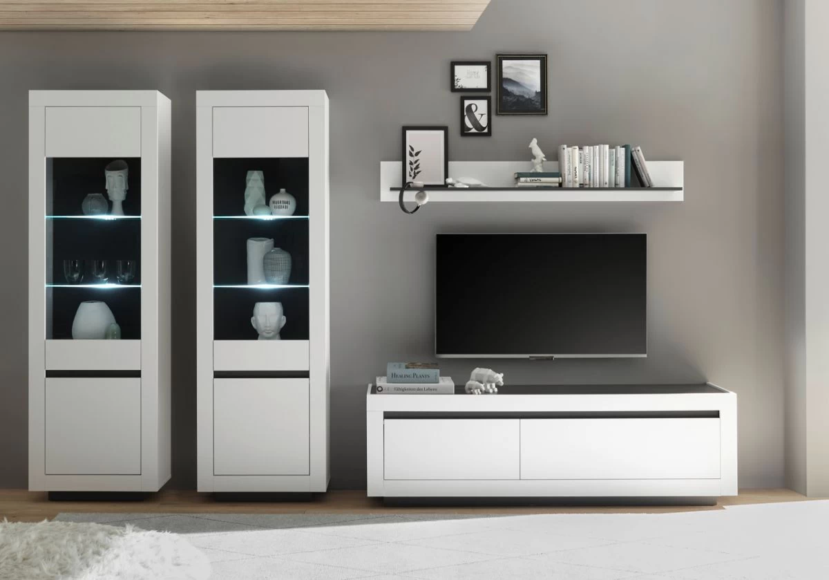 Vitrine "Rooky" In Weiß Und Anthrazit Wohnzimmer Esszimmer Vitrinenschrank 64 X 206 Cm 8 Vitrine "Rooky" In Weiß Und Anthrazit Wohnzimmer Esszimmer Vitrinenschrank 64 X 206 Cm – Bild 6