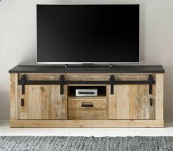 TV-Lowboard "Stove" In Used Wood Hell Und Anthrazit TV Unterteil In Komforthöhe 162 X 61 Cm