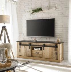 TV-Lowboard "Stove" In Used Wood Hell Und Anthrazit TV Unterteil In Komforthöhe 162 X 61 Cm -Wohnwelt Verkauf 8248 5