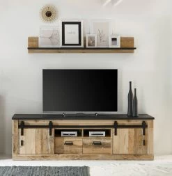 TV-Lowboard "Stove" In Used Wood Hell Und Anthrazit TV Unterteil In Komforthöhe 201 X 61 Cm -Wohnwelt Verkauf 8249 4