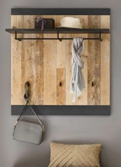 Garderobenpaneel "Stove" In Used Wood Hell Und Anthrazit Wandgarderobe 92 X 100 Cm