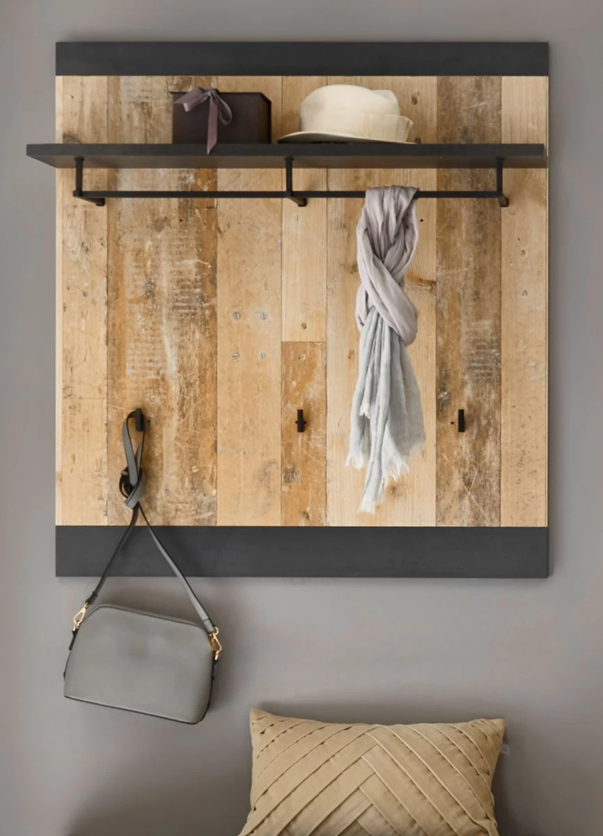 Garderobenpaneel "Stove" In Used Wood Hell Und Anthrazit Wandgarderobe 92 X 100 Cm 3 Garderobenpaneel "Stove" In Used Wood Hell Und Anthrazit Wandgarderobe 92 X 100 Cm