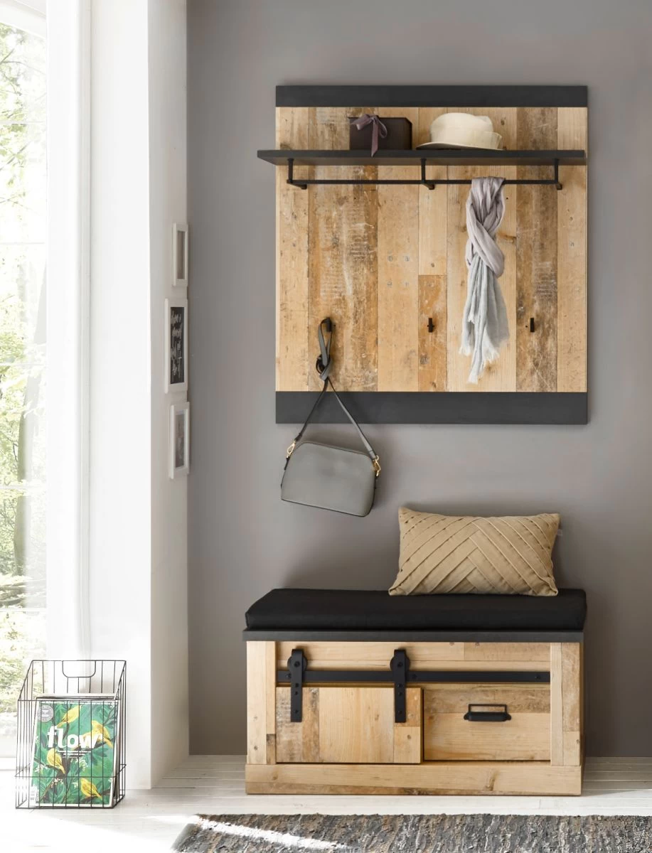 Garderobenpaneel "Stove" In Used Wood Hell Und Anthrazit Wandgarderobe 92 X 100 Cm 5 Garderobenpaneel "Stove" In Used Wood Hell Und Anthrazit Wandgarderobe 92 X 100 Cm – Bild 3