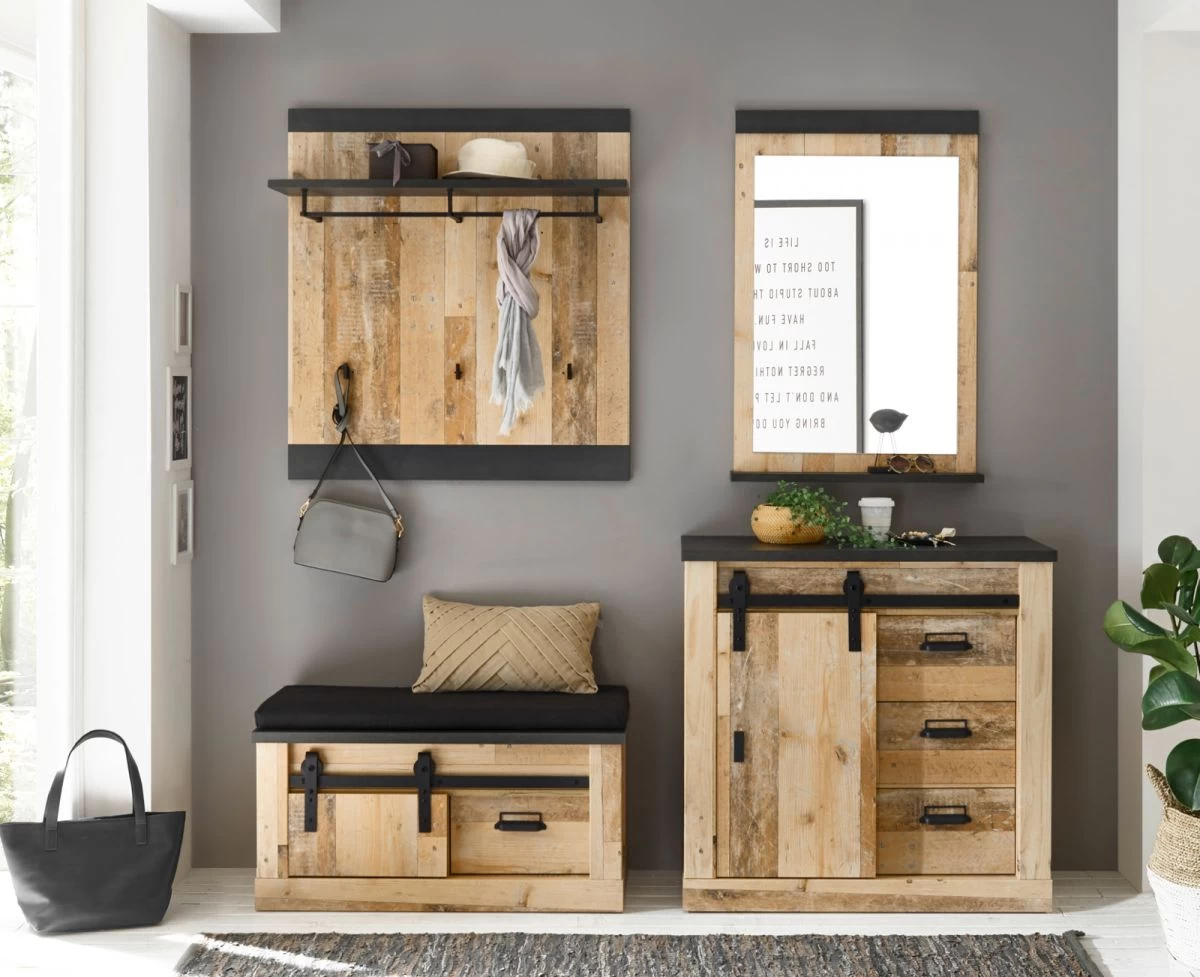 Garderobenpaneel "Stove" In Used Wood Hell Und Anthrazit Wandgarderobe 92 X 100 Cm 7 Garderobenpaneel "Stove" In Used Wood Hell Und Anthrazit Wandgarderobe 92 X 100 Cm – Bild 5