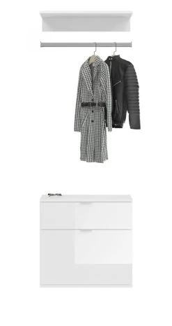 Garderobe Set 3-teilig "ProjektX" In Weiß Hochglanz Kommode Und Kleiderstange 61 Cm