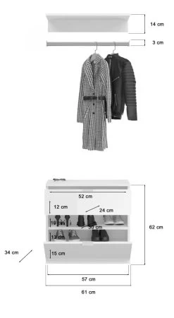 Garderobe Set 3-teilig "ProjektX" In Weiß Hochglanz Kommode Und Kleiderstange 61 Cm -Wohnwelt Verkauf 8330 7