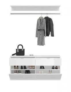 Garderobe Set 3-teilig "ProjektX" In Weiß Hochglanz Kommode Und Kleiderstange 121 Cm -Wohnwelt Verkauf 8331 6